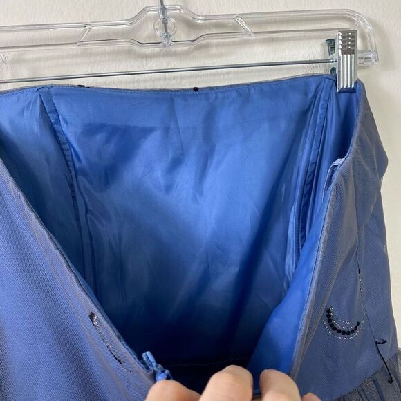 Reign On Blue & Black Dot Circle Pattern Tulle Strapless Formal Mini Dress 13/14 - Picture 6 of 7